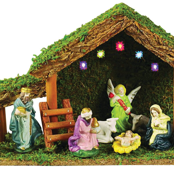 Ξύλινη Χριστουγεννιάτικη Φάτνη Με Φώς Μπαταρίας 34 x 11 x 21(h)cm