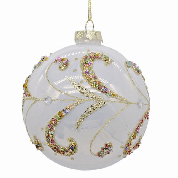 Glass Ball Pearl White W/Gold Trim