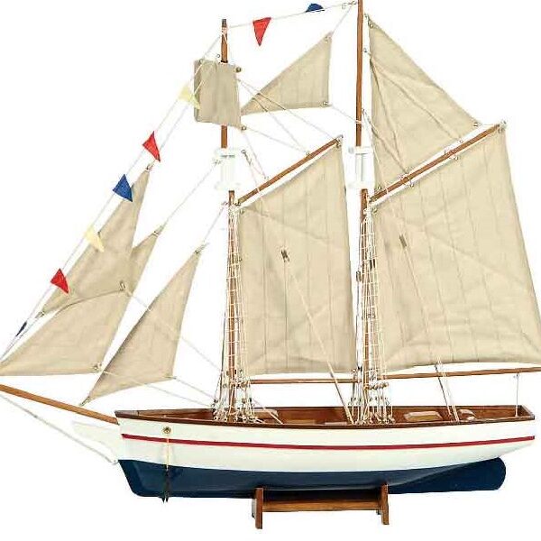 Ξύλινο Παραδοσιακό Καράβι, Χρώμα Λευκό - Μπλέ 120 x 19 x 110(h)cm