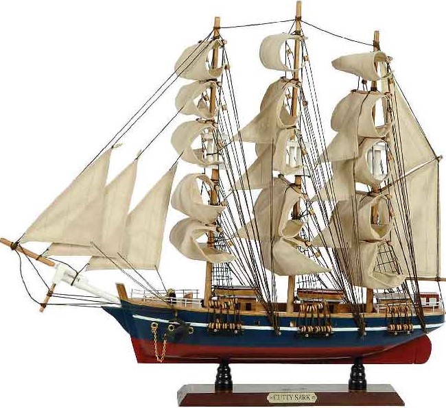 Ξύλινο Παραδοσιακό Καράβι 50 x 10 x 45 (H) cm, Μπλέ - Κόκκινο