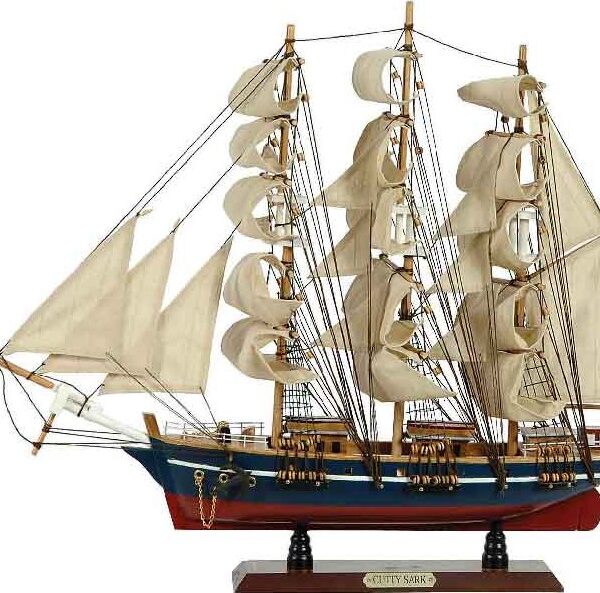 Ξύλινο Παραδοσιακό Καράβι 70 x 13 x 60 (H) cm, Χρώμα Μπλέ-Κόκκινο