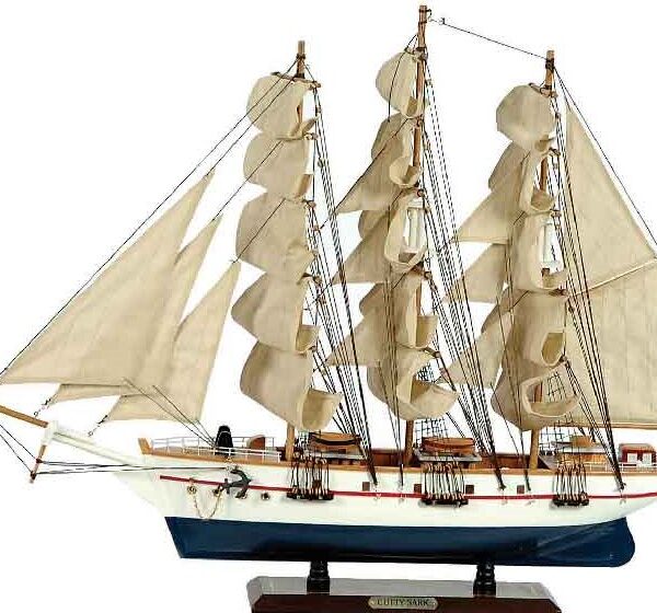 Ξύλινο Παραδοσιακό Καράβι 50 x 10 x 45 (H) cm, Χρώμα Λευκό-Μπλέ