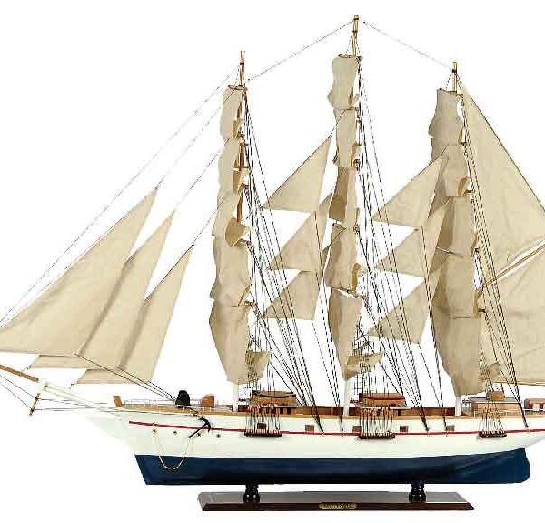 Ξύλινο Παραδοσιακό Καράβι 150 x 23 x 124 (H) cm, Χρώμα Λευκό-Μπλέ