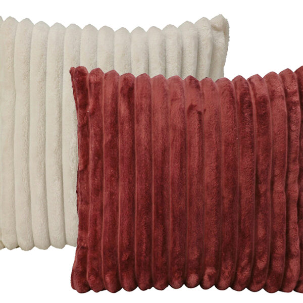 Μαξιλαρι συνθ.γουνα φαρδυα ριγα εκρου/μπορντω.