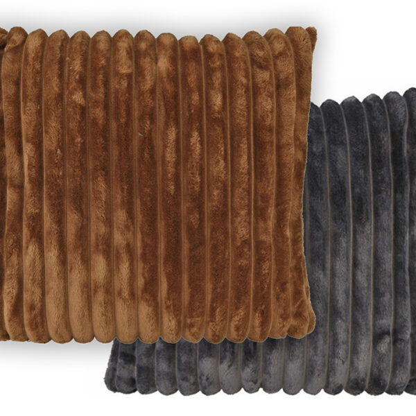 Μαξιλαρι συνθ.γουνα φαρδυα ριγα καφέ/γκρι.