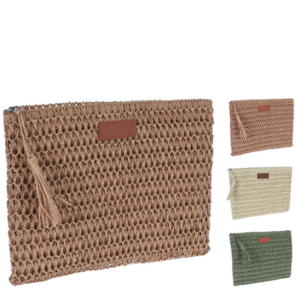 Νεσεσέρ πλεκτό με ψάθινη υφή με φόδρα & φερμουάρ σε 3χρ.