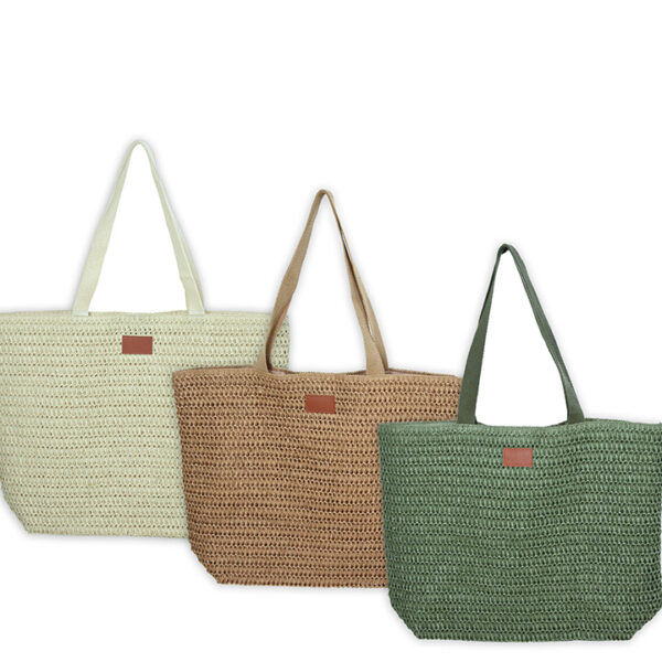 Τσάντα θαλάσσης πλεκτη ψάθινη με φόδρα μαγνητικό κλείσιμο