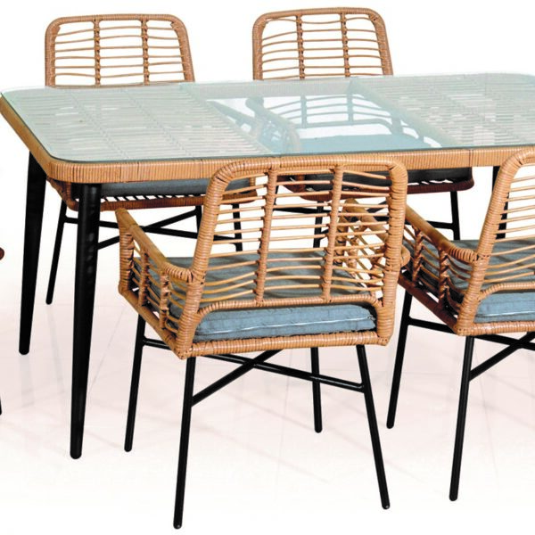 Rattan Τραπεζαρία Σέτ Με Μεταλλικό Σκελετό ,Σέτ 7 Τεμαχίων 150 x 90,5cm