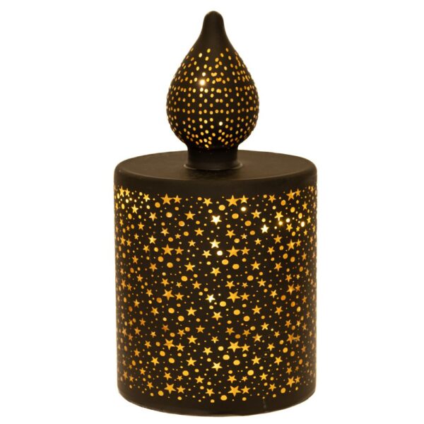 ΜΑΥΡΟ ΓΥΑΛΙΝΟ ΚΕΡΙ LED ΜΕ ΑΣΤΕΡΑΚΙΑ 7,5Χ7,5Χ15ΕΚ ΜΠΑΤΑΡΙΑΣ ΑΝΑΒΟΣΒΗΝΕΙ