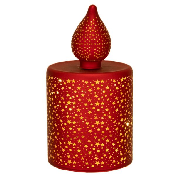 ΚΟΚΚΙΝΟ ΓΥΑΛΙΝΟ ΚΕΡΙ LED ΜΕ ΑΣΤΕΡΑΚΙΑ 7,5Χ7,5Χ15ΕΚ ΜΠΑΤΑΡΙΑΣ ΑΝΑΒΟΣΒΗΝΕΙ