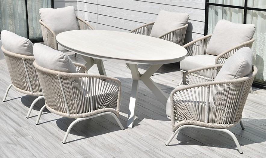 HARMONY Οβάλ Τραπεζαρία Σέτ Αλουμινίου Με Κεραμική Επιφάνεια ,Σέτ 7 Τεμαχίων 220 x 120 x 69(h)cm